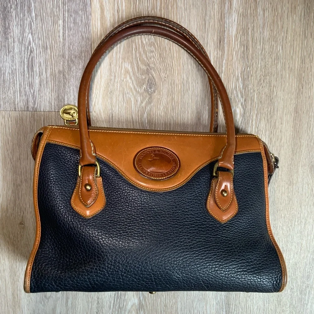 Dooney & Bourke Vintage Leather Satchel Navy Blue / Tan